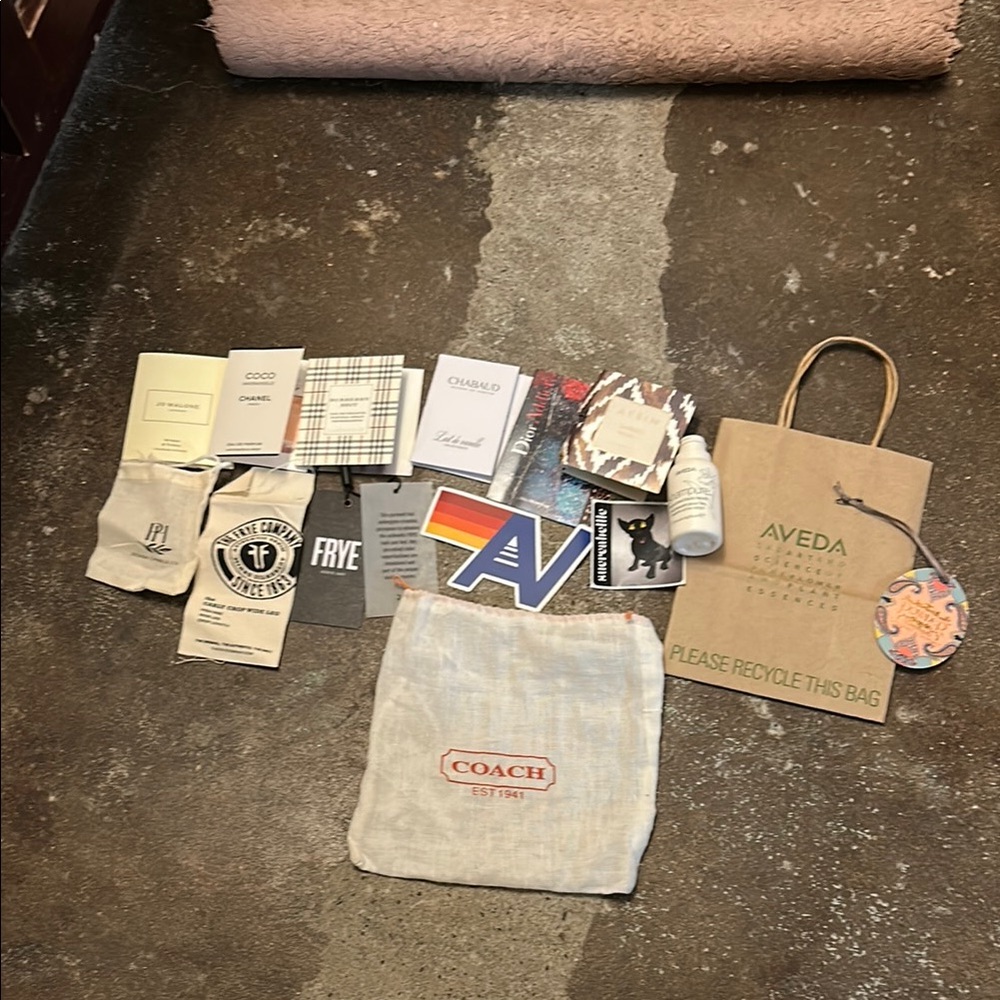 Lot of Brand Tags, Perfume Sample Packaging, Bags, a Bottle, Etc Craft Project?